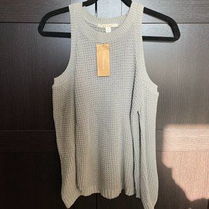 Gray, Cold-shoulder Waffle knit Top - Small